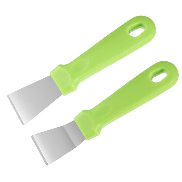 Opopark 2 pcs Cleaning Scraper for Ovens, Stoves, Induction Hob, Non-Scratch Oven Scraper, Stainless Steel Multi-Kitchen Scraper Cleaning Shovel with Plastic Handle, Sticky Tape Remover