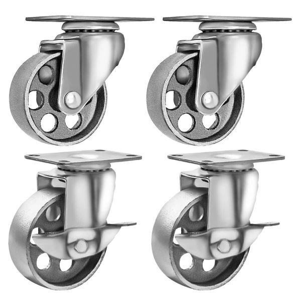 4 Pack Heavy Duty Steel Gray Swivel Plate Caster Wheels  (3.5" Combo)