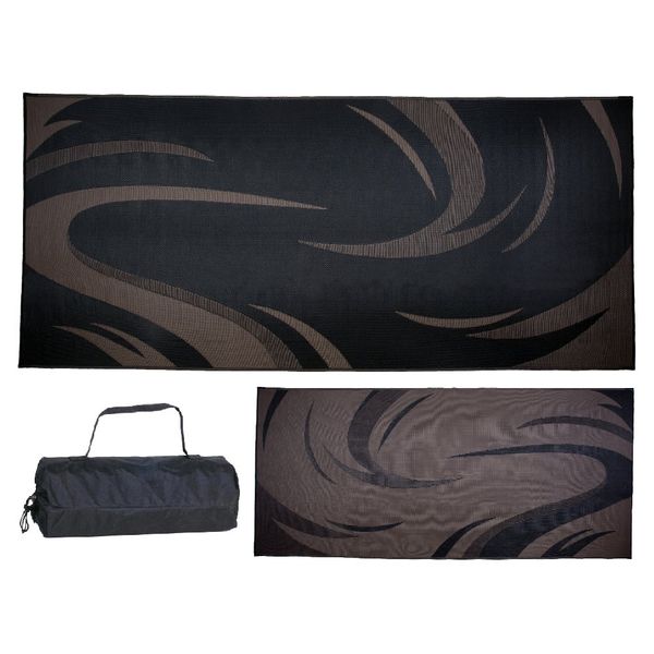 Stylish Camping SD8181 8-Feet x 18-Feet Graphic Swish Outdoor RV Reversible Patio Mat, Black/Brown