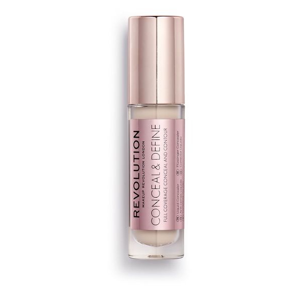 Makeup Revolution Conceal & Define Concealer, Full Coverage Makeup Concealer, Matte Finish & Long Wear, For Medium or Tan Skin Tones, Vegan, C8, 4ml