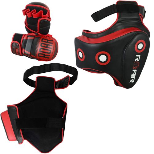 ROAR MMA Kickboxing Thigh Pads UFC Training Kick Muay Thai Leg Protector Guard (BLK/Red, Single)