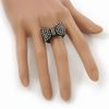 Avalaya 25mm Across/Matte Black Bow Ring with Clear Crystals/Size 7/8 Expandable
