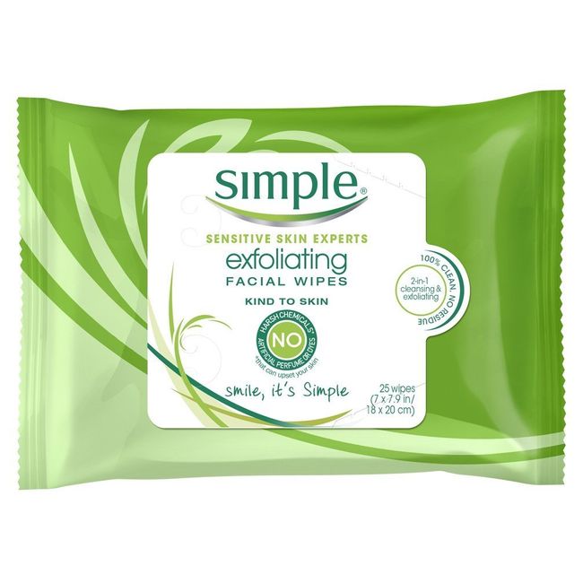 Simple Exfoliating Facial Wipes 25 Count (Pack of 3)