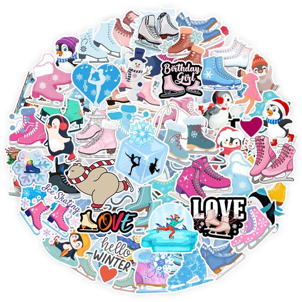 120PCS Ice Skating Stickers, Ice Skating Birthday Party Decorations Wonderland Ice Skating Party Favors Supplies Christmas Snowflake Stickers for Water Bottle, Laptop, Phone, Skateboard, Scrap Booking