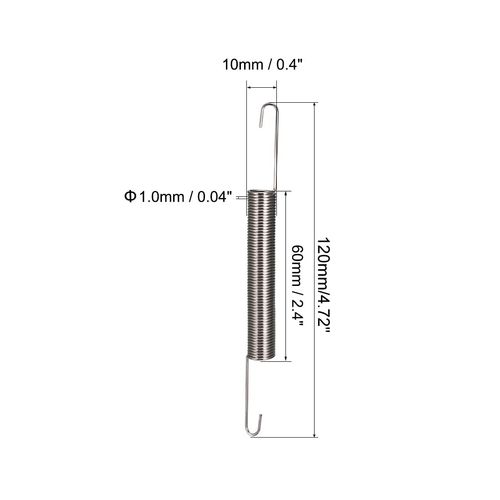 Sourcingmap Extension Spring - 1mm Wire Dia, 10mm OD,120mm Length Spring Steel Small Dual Hook Tension Spring 3pcs