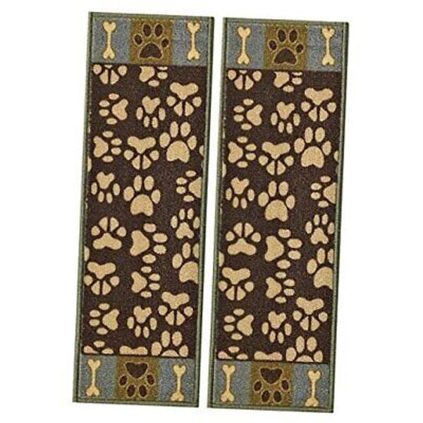 Stair Tread Skid Slip Resistant Backing Indoor Set of 2 Pet Paw Brown Teal