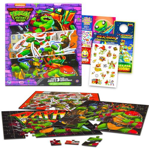 Teenage Mutant Ninja Turtles Puzzle Sets for Kids - Bundle Include 3 Pack TMNT Puzzles, a 24 Pc, 48 Pc and a 100 Pc, Make-A-Face Stickers, and More | Teenage Mutant Ninja Turtles Puzzle Kids