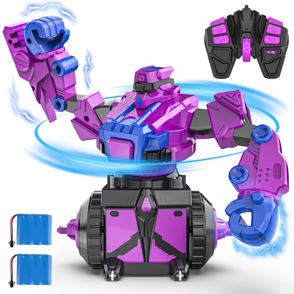 HGAUCAI Remote Control Robots Toys Gifts for Boys 5-7 6 9 8 13 Age 360-Degree Rotating Robot Battling STEM Toys Dueling Robots Birthday Gift Ideas Present Kids Children (Purple)