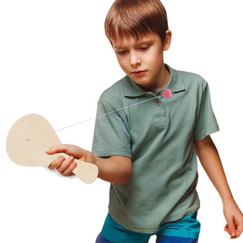 Blank Paddle Ball 10 Pcs Wooden Paddle Ball with String Unfinished Wood Paddle Rackets Kids Painting Graffiti DIY Crafts Fun and Classic Paddleball Game for Boys and Girls, Party Favor Toys