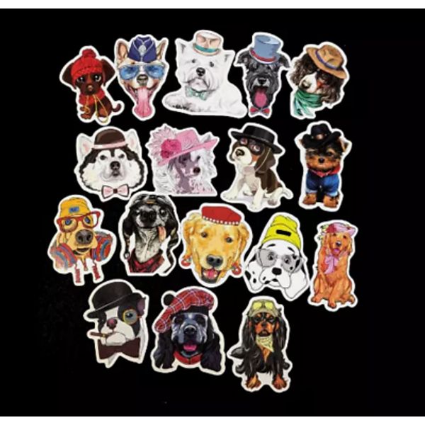 Dogs in Hats Stickers, Pet Stickers, Laptop Stickers, Dog Lover, 17pk