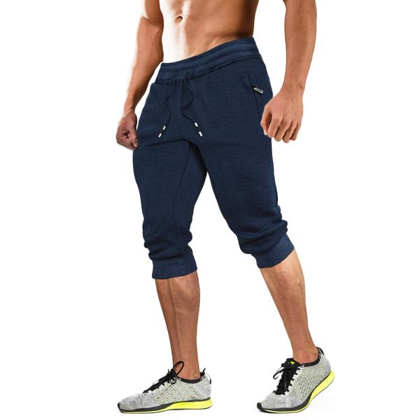 MAGCOMSEN Mens 3/4 Joggers Pants Capri Shorts Below Knee Pants Zipper Pockets Walking Shorts Gym Shorts Running Shorts Jogger Pants for Men Navy