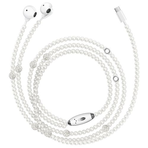 USB C Headphones for iPhone 16 Pro Beaded Wired USB Type C Earbuds Pearl Wired Earphones with Mic Calling Control Magnetic Lock for iPhone 15 Pro Max, iPad Pro, Galaxy S25/S24/S23/S22/Ultra Note 10/20