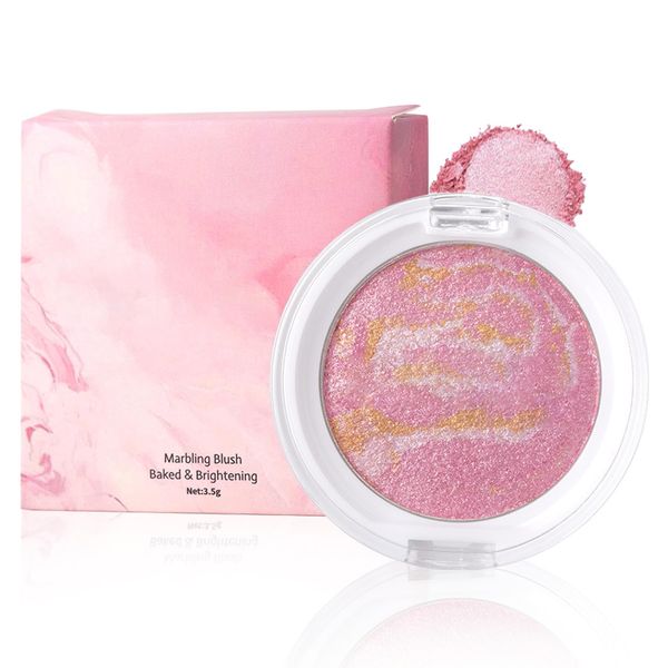 Shimmer Blush For Cheeks Make Up, Glitter Blush Palette with Pearlescent Pressed Powder, Shimmer Blusher Highlighter Contour All-In-One, Buildable Baking Powder Makeup for Women