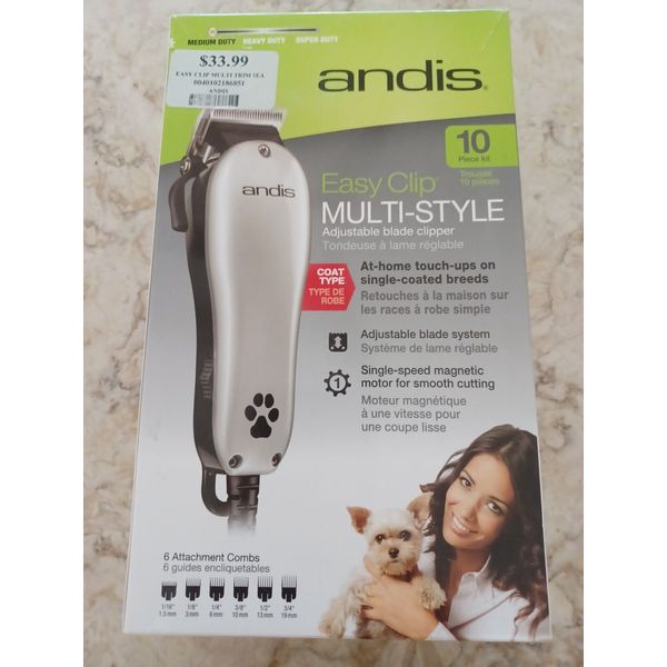 ANDIS EASY CLIP NEW MULTI STYLE PET HAIR CLIPPER KIT 10 PIECE ADJUSTABLE BLADE!