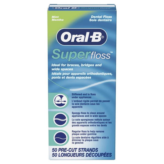 Oral-B Super Floss Pre-Cut Dental Floss Strands, Mint, 50 ct, 3 Pack