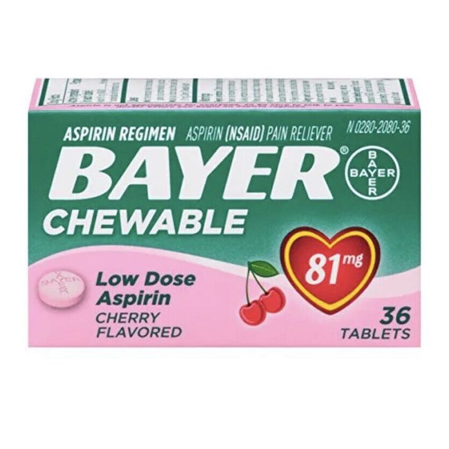 Bayer Children's Aspirin Chewable Low Dose Cherry 36 Each NIB