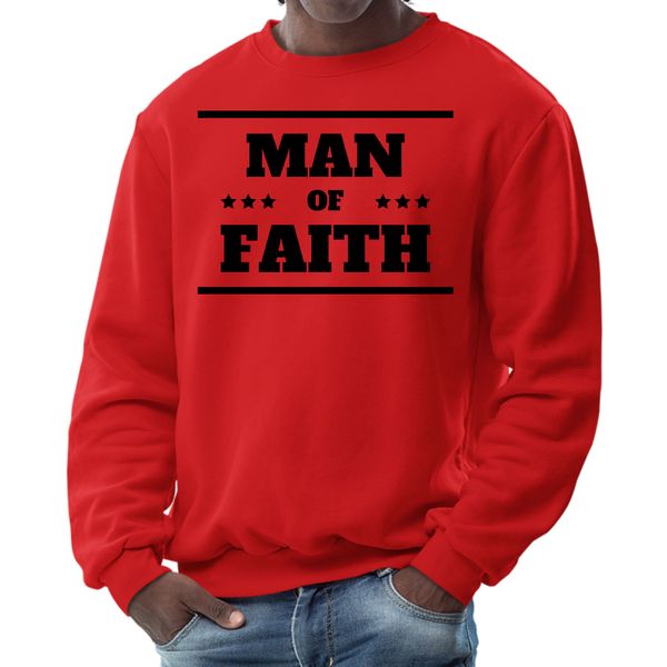 Mens Graphic Sweatshirt, Man of Faith Black Illustration - Red / M