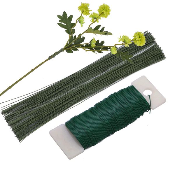 100pcs Floral Wire Dark Green, 26 Gauge Flower Wire Sticks 12 inches with Flexible Paddle Wire for DIY Floral Arrangements Floral Arranging Craft Projects Corsages, Wedding Bouquet