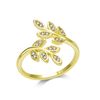 Philip Jones Gold Plated Adjustable Leaf Ring Created with Zircondia® Crystals