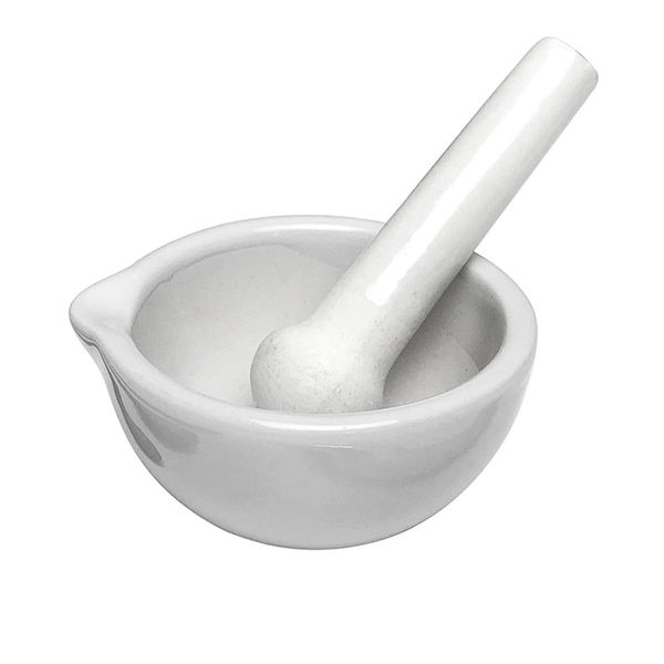 Tiardey White Porcelain Mini Pestle and Mortar Set, 8cm, Glazed Finish, Kitchen Tool for Grinding Spices