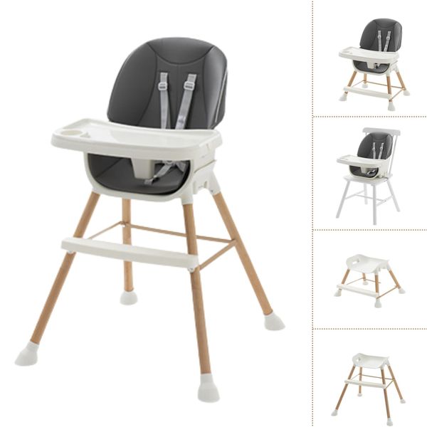 PandaEar Convertible HighChair Junior Seat Stool for Babies Toddlers with Removable Tray & Safety Harness Adjustable Legs, Charcoal Gray