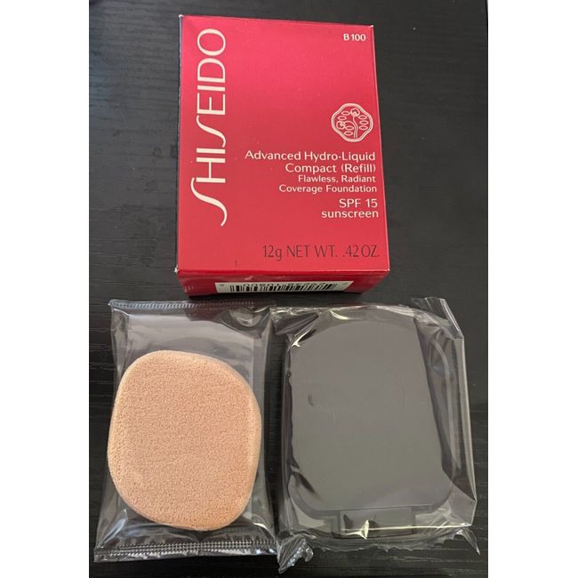 NIB Shiseido Advanced Hydro-Liquid Compact Refill B100 Very Deep Beige SPF 15