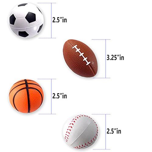 Mini Sports Balls 20 Pack - Foam Sports Stress Balls for Kids, Adults - Incl. Mini Footballs, Mini Basketballs, Mini Soccer Balls, Mini Baseballs and Tote Bag -Sports Themed Party Favors & Decorations