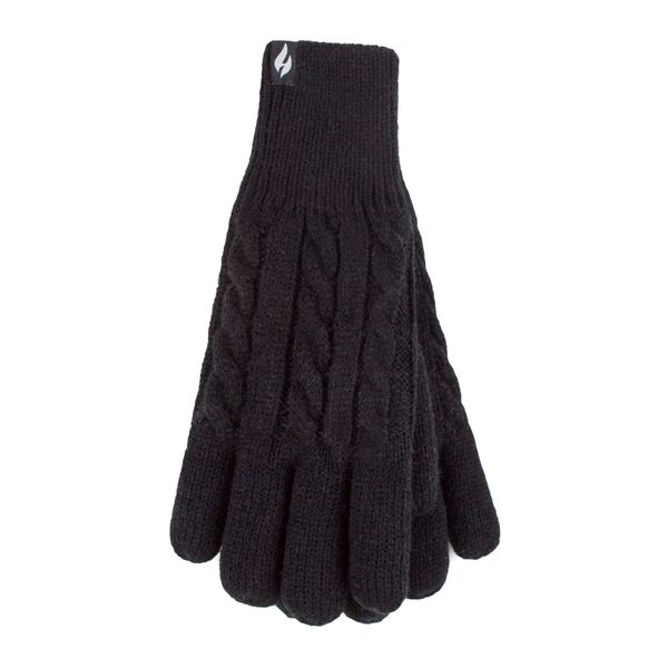 HEAT HOLDERS - Ladies Cute Striped Fairisle Warm Knitted Fleece Lined Winter Thermal Gloves (S/M, Black)