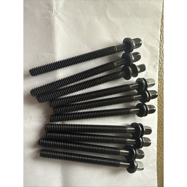 10 Drum Tension Rods 2- 9/16” (65mm)Black with Washers Diameter 7/32" Drum Part