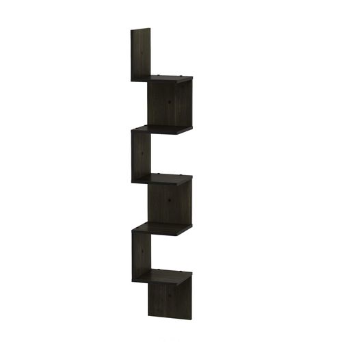 VooBang Wall Mount Floating Corner Shelf, 5-Tier Square, Espresso, Modern Corner Bookshelf Organizer for Small Spaces, Rustic Display Storage Rack