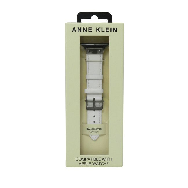 Anne Klein Fashion Leather Band For Apple Watch White/Gunmetal 42/44/45MM