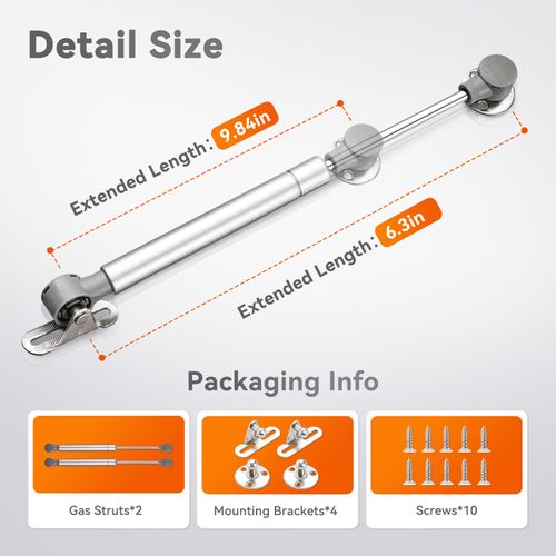 PAMAGOO Drop Down Gas Struts 10 Inch 30 LB, 10" Lift Support Downward Flap Lid Slowly Down for Drop-Front Desk, Drop-Front Desk, Cabinet Desk Lid Hinge Spring with Mounting Brackets
