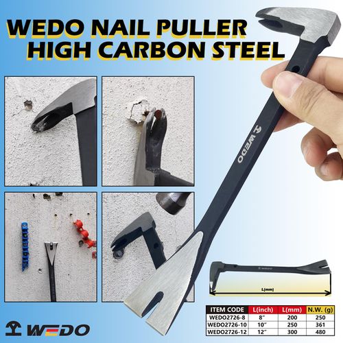WEDO Pry Bar,10" Nail Puller,High Carbon Steel Crowbar,V Type Cats Paw Nail Remover,Utility Claw Bar Tool for Home Remolding,Woodworking