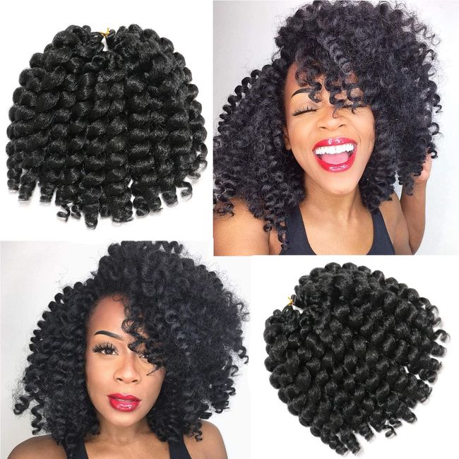 HBNK Jamaican Bounce Crochet Hair-4 Packs 6 Inch Wand Curl Crochet Hair For Black Women (6 Inch (Pack of 4), 1B)