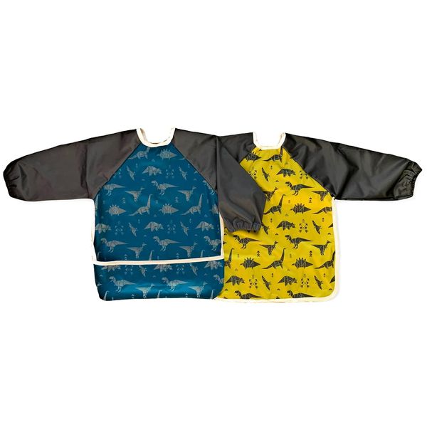 2 Pack Dinosaur Coverall Feeding Bibs by Jump Baby. Suitable for Babies and Toddlers Aged 6 Months to 2 Years.