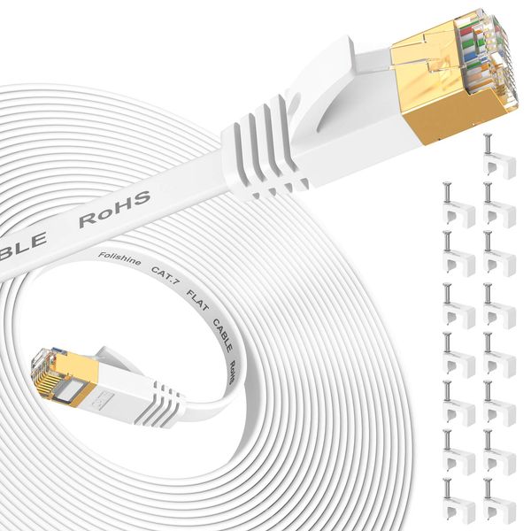 Cat 7 Ethernet Cable 30 ft, High Speed Internet Network Cable with Gold Plated RJ45 Connector, Shielded Flat Patch Cord LAN Wire for Modem, Switch, faster than Cat5e/Cat5/Cat6/Cat6e- 30 feet