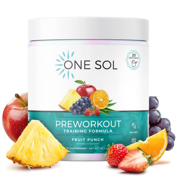 One Sol Pre-Workout for Women, Enhanced Pump & Focus, No Jitters Or Crash, Natural Ingredients, 100% Vegan, Gluten Free & Soy Free, (Fruit Punch)