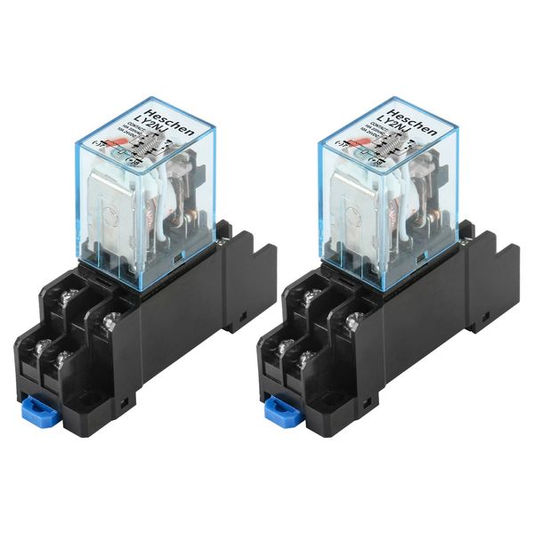 Heschen LY2NJ General Purpose Relay Module Switch 110VAC Coil 10A 24VDC/220VAC DPDT LED Indicator Socket Base, 2pcs
