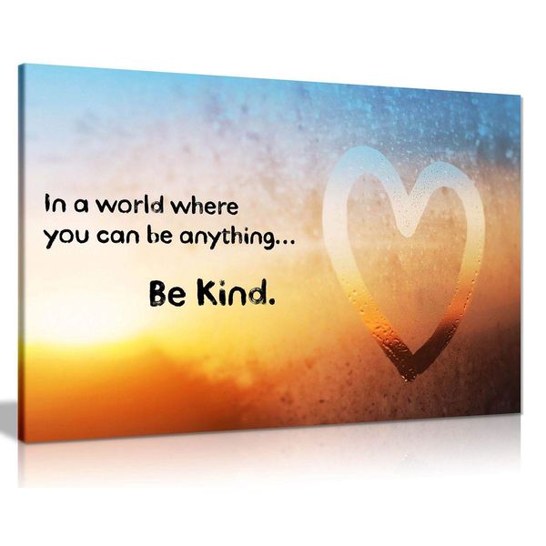 In a World Where You Can Be Anything Be Kind Quote Canvas Wall Art Picture Print Home Decor (12x8in)