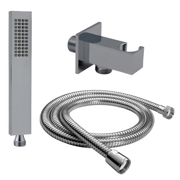 Brass Hand Shower with Shower Hose 150 cm + Shower Holder + Wall Connection Set