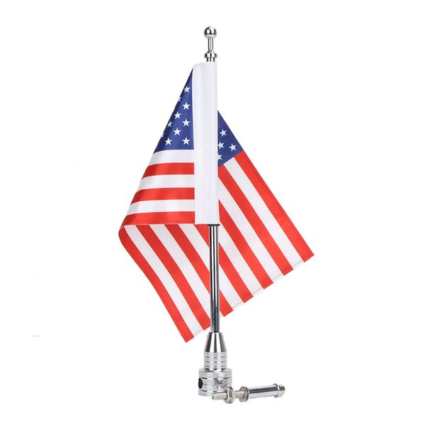 TURERTIYER Motorcycle Flag Pole Mount and 10 by 6.7 Inch USA Red Line Flag - Double-sided Sewn for Harley Goldwing CB VTX CBR Yamaha for 1/2 Motorcycle Luggage Rack Sliver Chrome Flagpole