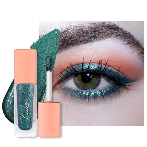 Oulac Liquid Glitter Eyeshadow - Green Eyeshadow Shimmer Eyeshadow & Eyeliner, Metallic Teal Eyeshadow with Emerald Sparkle, Blendable Shimmer Eye Make-up, Crease Resistant, Vegan, 5.4g, Atlantis (11)
