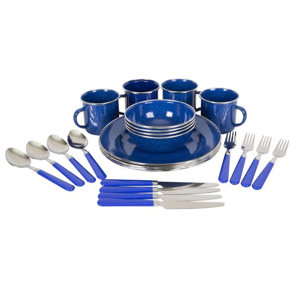 Stansport 24-Piece Enamel Camping Tableware Set Blue