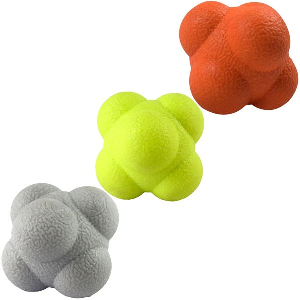 AIRLAXER Reaction Ball,Reflex Ball for Hand Eye Coordination Training,2.83 inch,Pack of 3-Orange,Yellow,Grey.