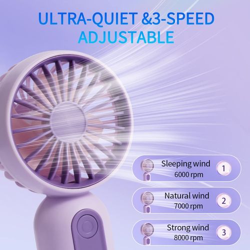 VanSmaGo [Portable Mini Fan 3-pack] Handheld Personal Small Fan with 3-speed for Travel, USB Rechargeable Battery Operated Eyelash Fan, Pink&Blue&Purple