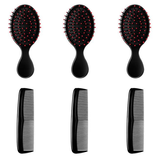 Mezrkuwr® 6 Stück nasse kleine Haarbürste, Haarkämme-Set, Mini-Haarbürste zum Entwirren, Reise-Haarbürste aus Kunststoff, feine, breite Haarkämme für lockiges Haar