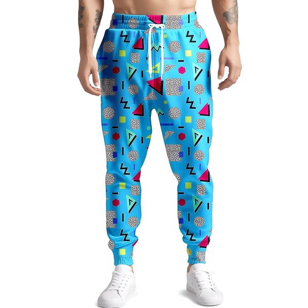 80s 90s Mens Joggers Pants Sports Funny Workout Running Printed Retro Sweatpants Casual Track Pants with Pockets(Blue-XL)