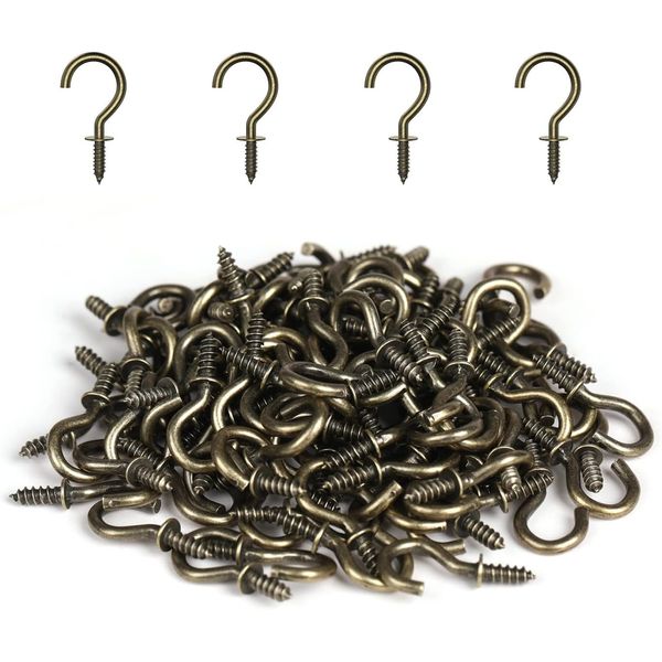 RELBRO 100 Pcs Small Screw Hooks, 1/2 Inch Bronze Mini Screw in Jewelry Hooks
