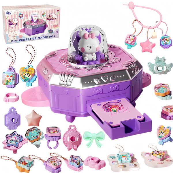 Chrismas Crafts for Kids Ages 4-8 Girl Gifts, 153Pcs Girls DIY Toy Rabbit Handmade Jewelry Sets with Magic Box Art Crafts Set for Girls 4 5 6 7 8 Years Old, Girls Jewely Crafts Brithday Gifts