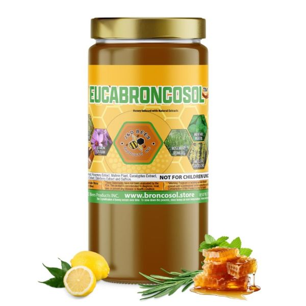EUCABRONCOSOL - honey Syrup with Thyme, Eucalyptus, Mint and more Extracts, 12oz